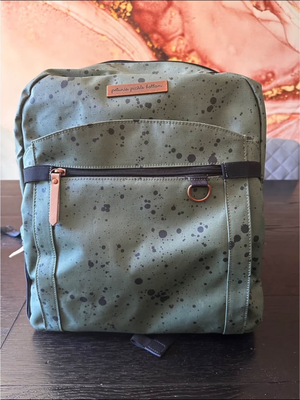 Petunia Pickle Bottom Olive Green Ink Blot 2-in-1 Provisions Diaper Bag